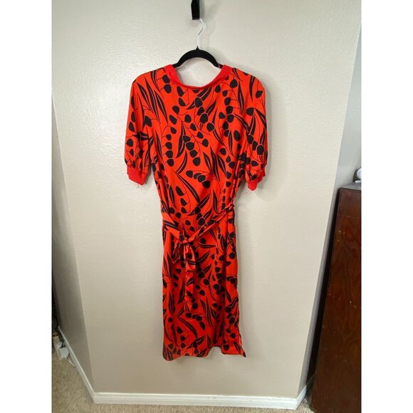 Who What Wear Womens Red Midi Dress Black Leaf Print Size S Belted Polyester - Picture 5 of 7